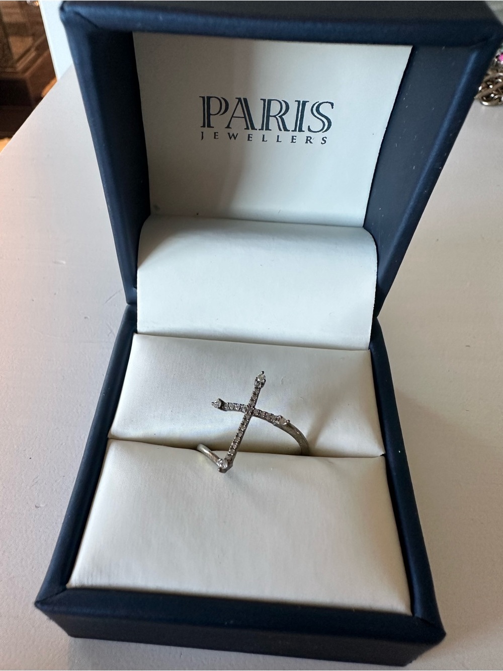 Silver Cross Accent Ring - Silver with Clear Stones
